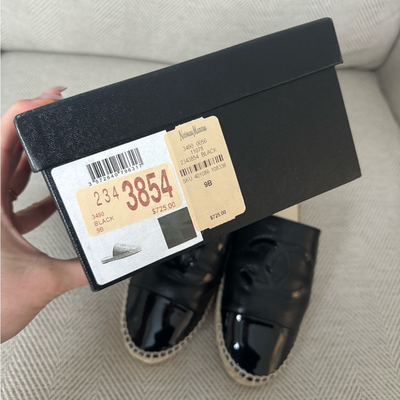 CHANEL Black Patent CC Logo Double
Sole Espadrille Slide Shoes Size 39 - Picture 2 of 4